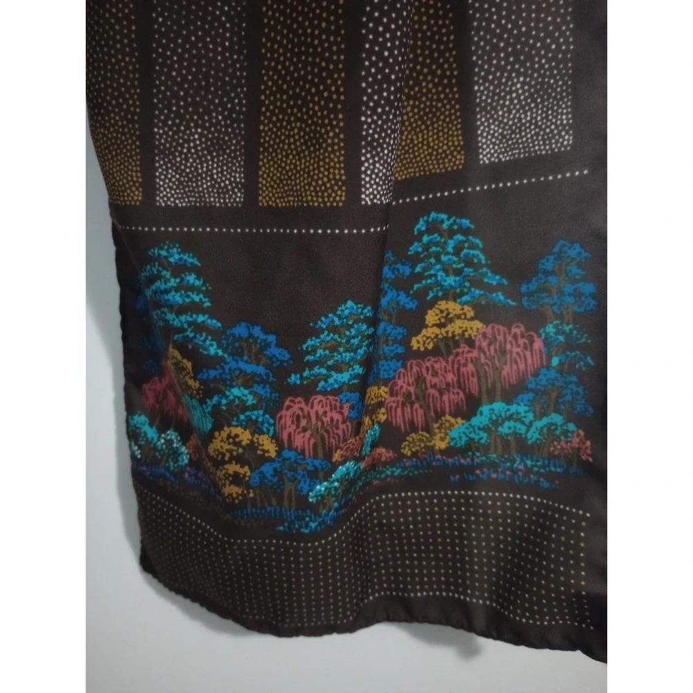 Vintage Scarves by Nasharr Japan Scenic Trees Long Neck‎ Scarf Brown Mod Boho...